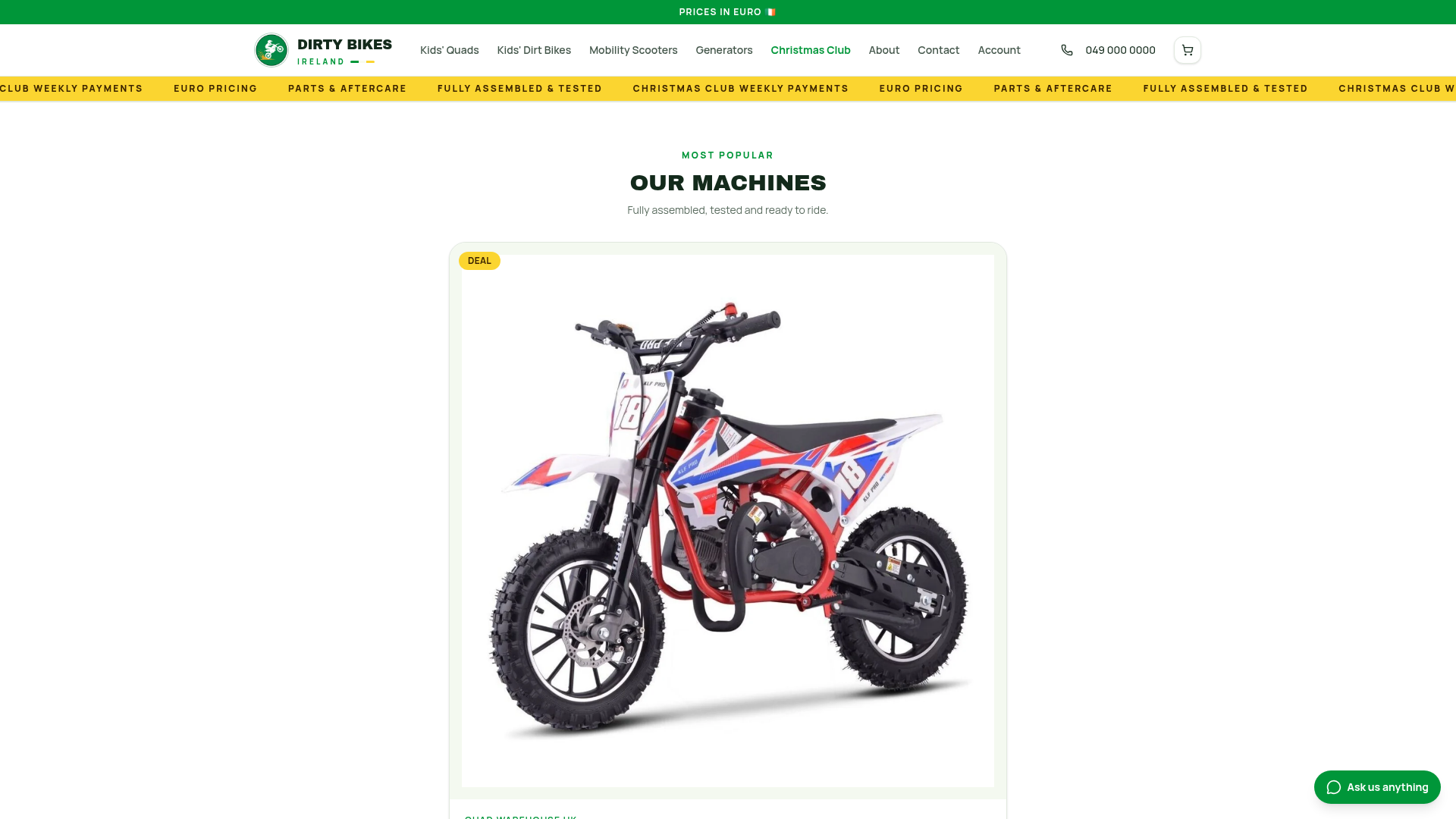 Screenshot of Dirty Bikes Ireland website
